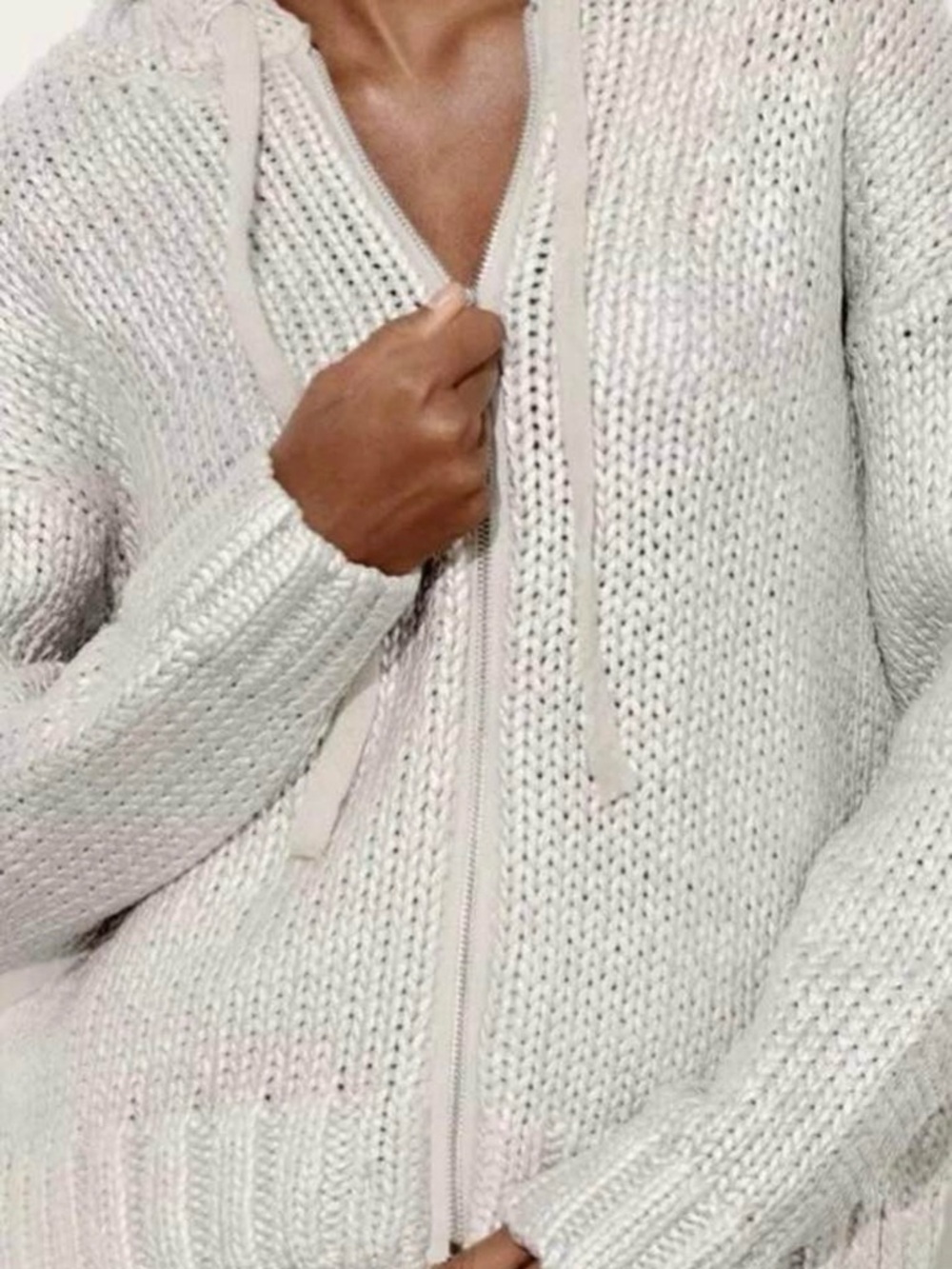 Zara Metallic Knit Zip-up Hooded Sweater Size Small